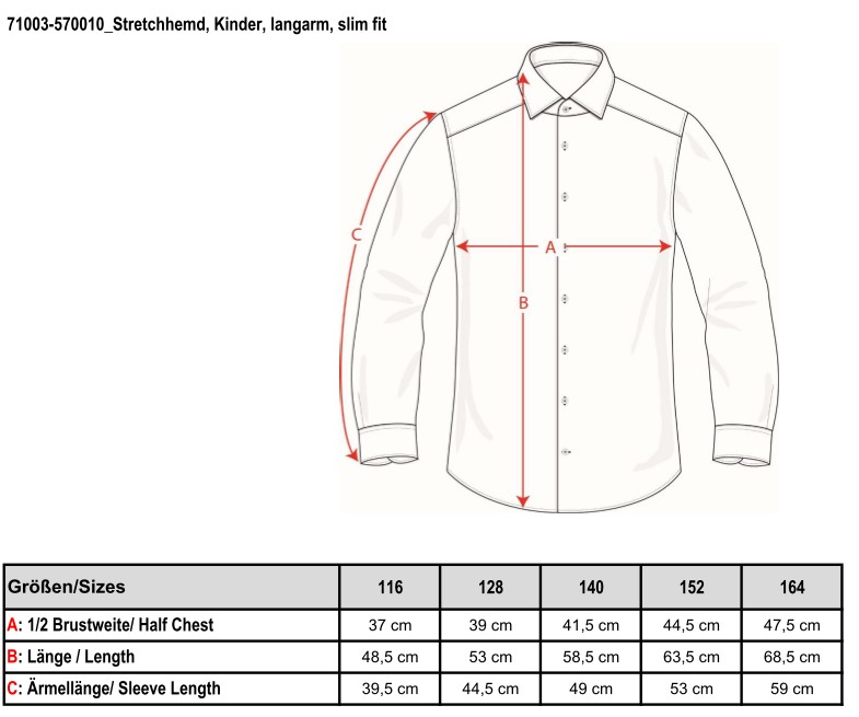 Stretchhemd, Kinder, langarm, slim fit