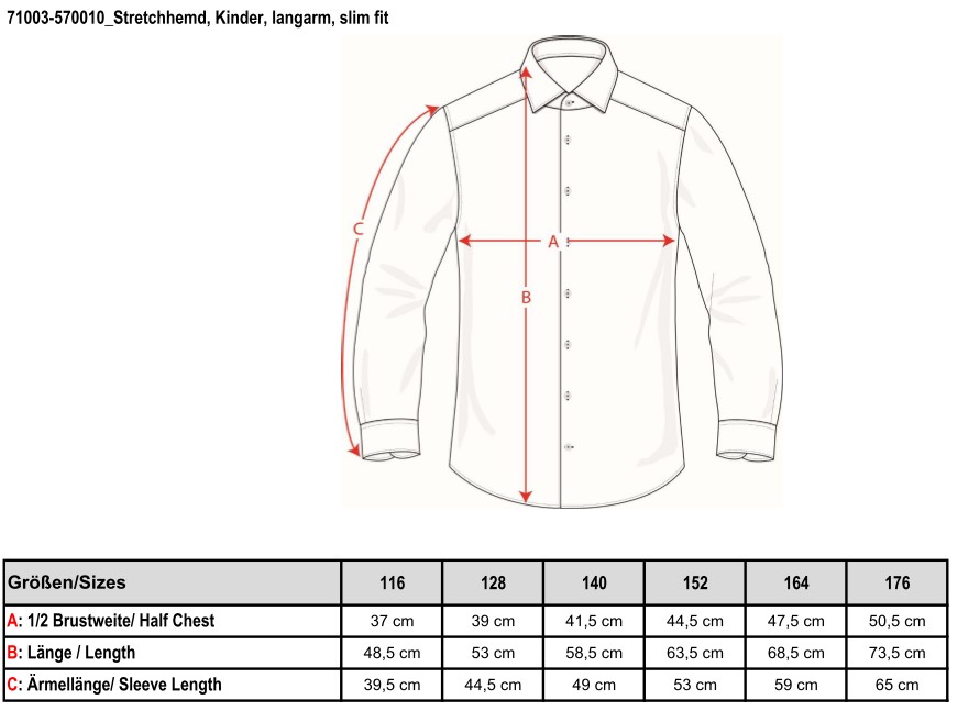 Stretchhemd, Kinder, langarm, slim fit