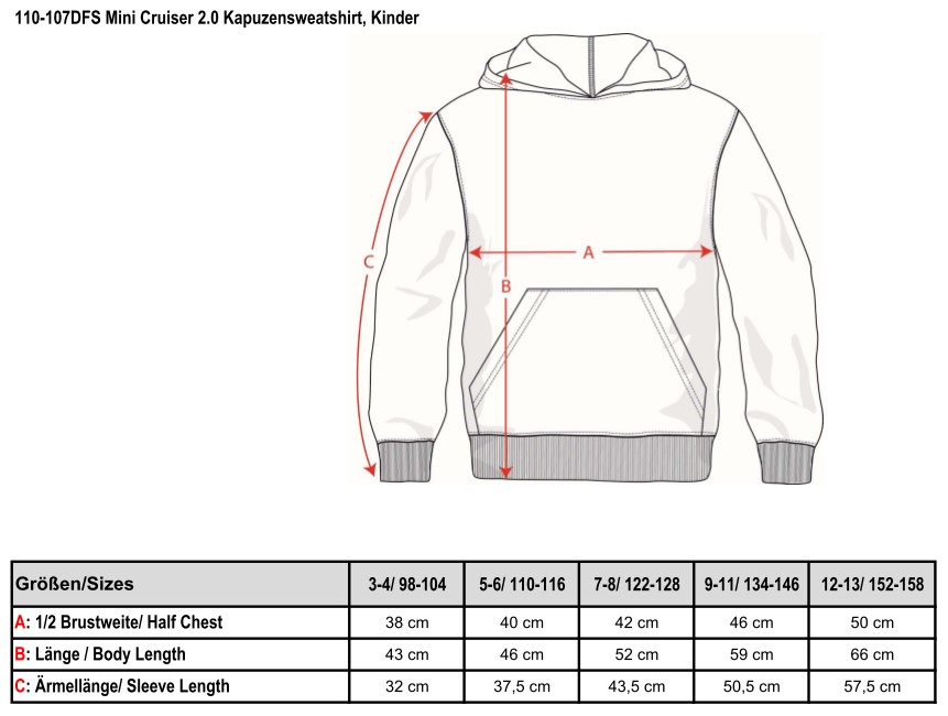 Kapuzensweatshirt 2.0, Kindergrößen