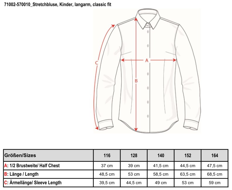 Stretchbluse, Kinder, langarm, classic fit